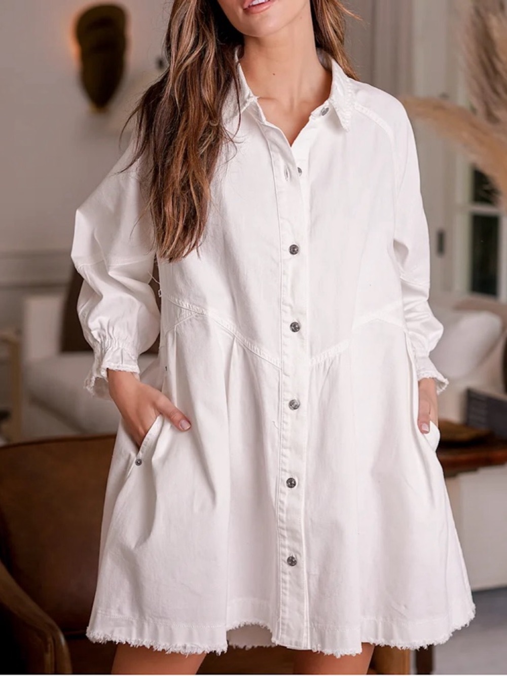 Free People White Hannah Button-Front Shirt Dress